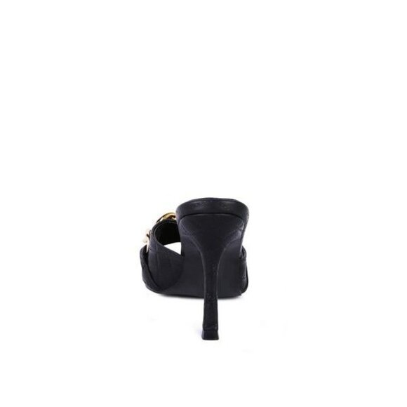 MERMAID Quilted Metal Chain Heeled Sandals - Black   Size-9 - Picture 4 of 7